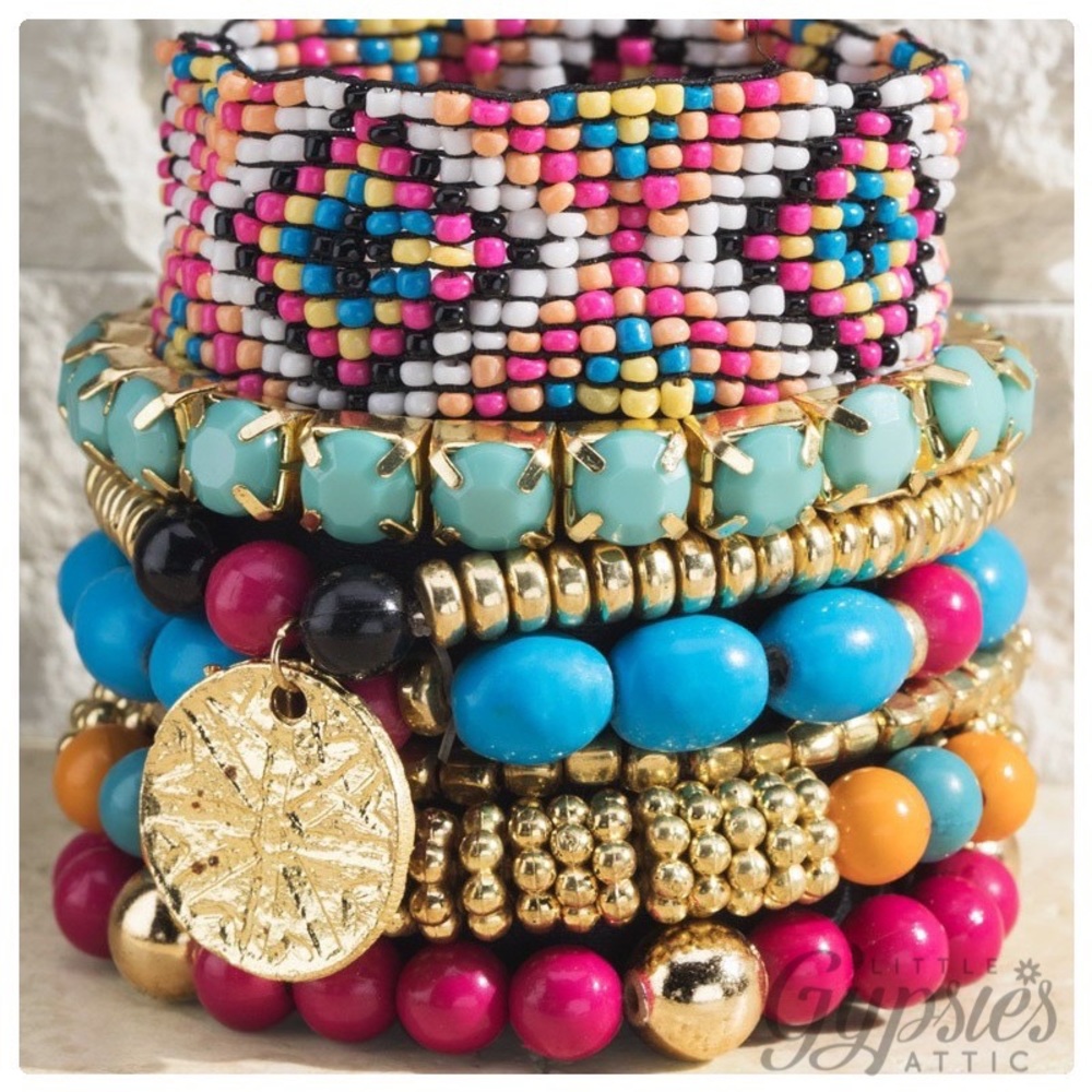 Seven Layer Stacked Beaded Bracelets - Picture 4 of 10